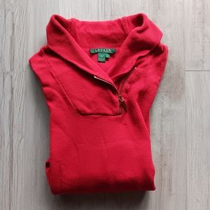 Ralph Lauren Red Long Sleeved Faux Zip Mock Neck Cotton Sweater, Women's XL